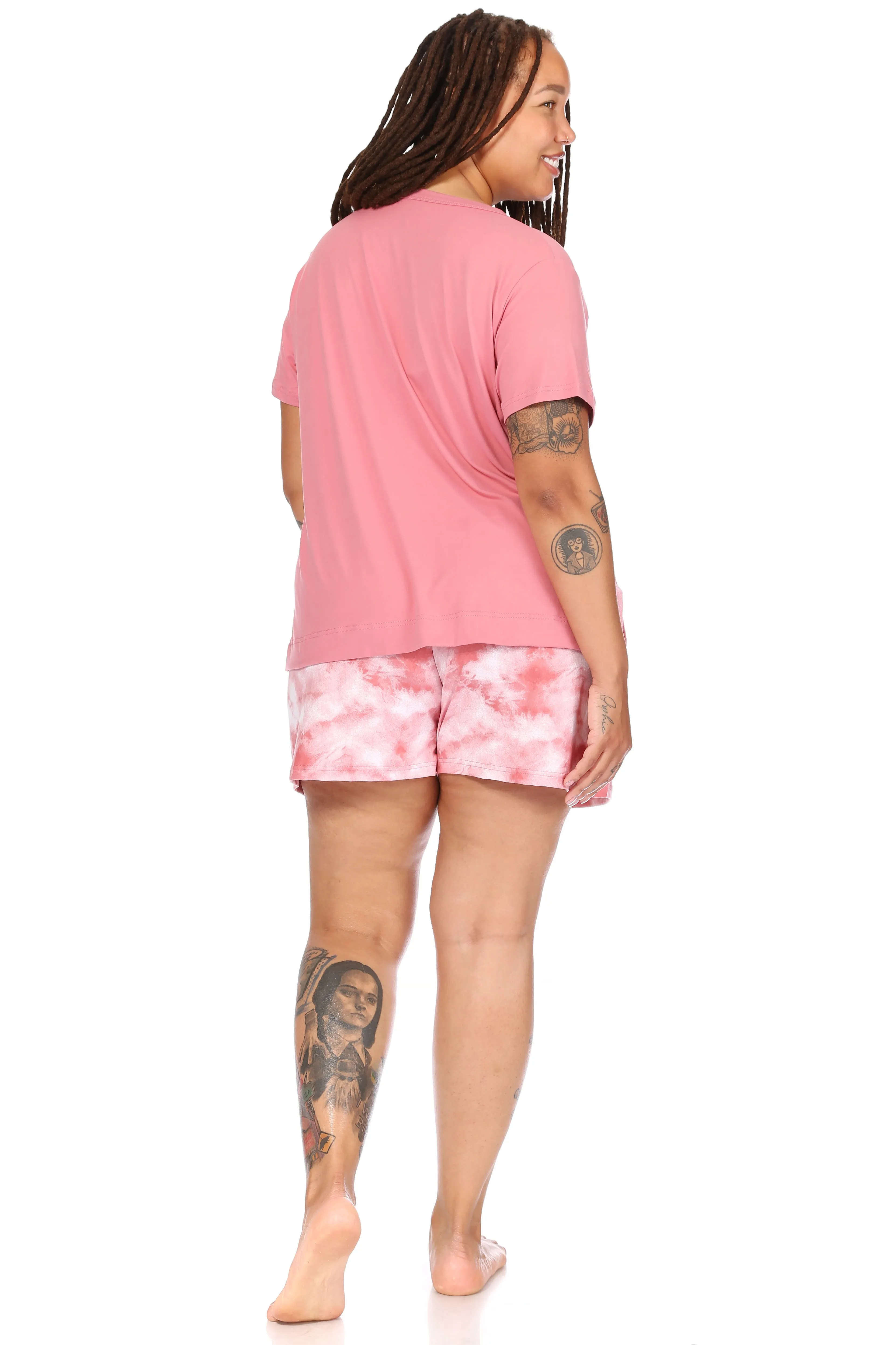 Women's Plus Size "FEARLESS" Short Sleeve Side Slit Tee and Shorts Pajama Set